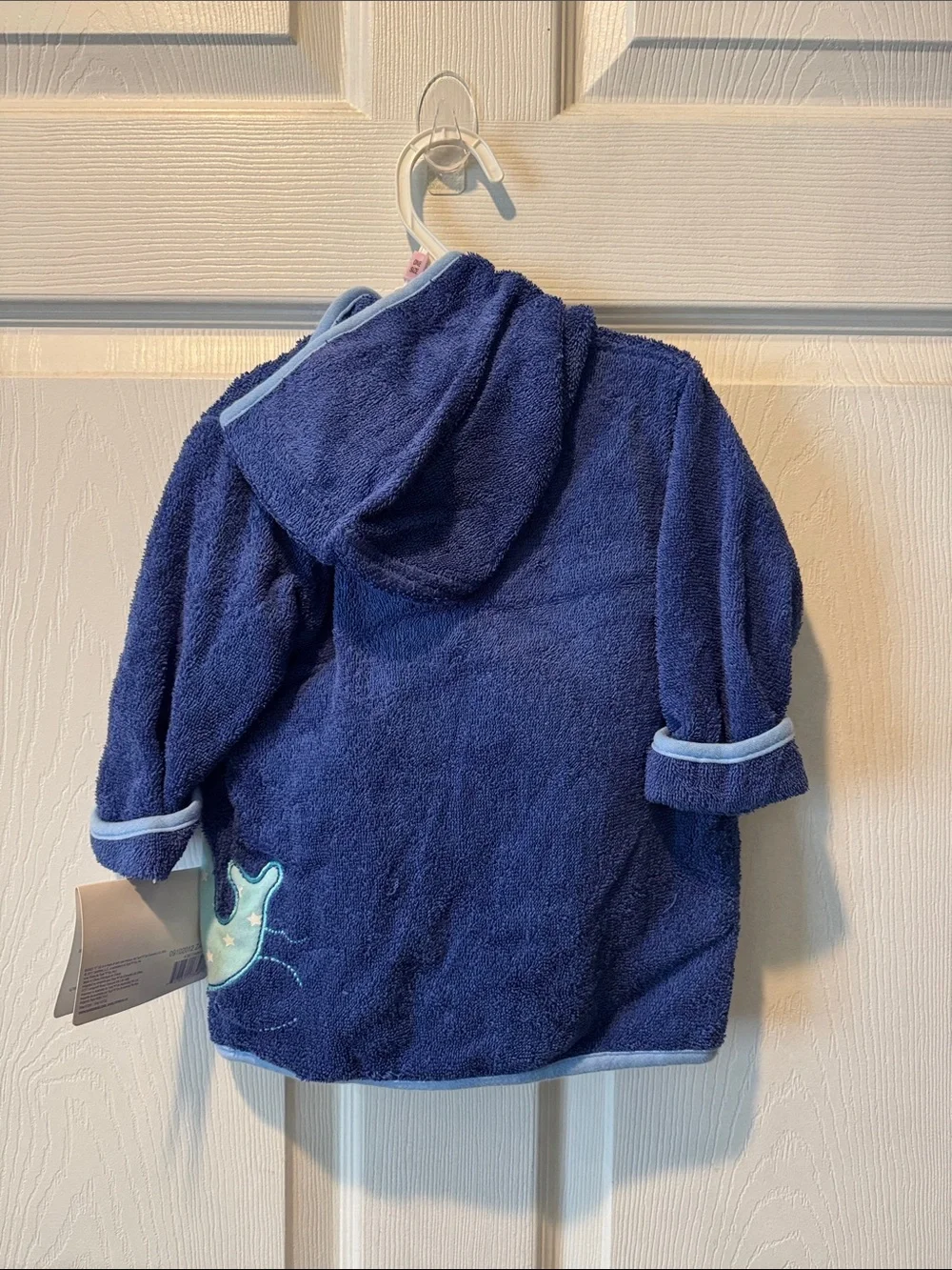 BabiesRUs 0-9 MONTHS Navy and Light Blue Hooded Baby Robe with Ocean Motifs